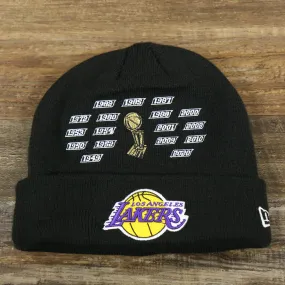 Los Angeles Lakers All Over NBA Finals Side Patch 17x Champion Knit Cuff Beanie | New Era, Black