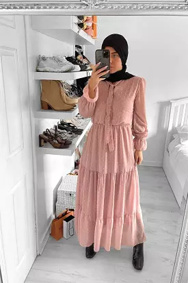 Lurex Stripe Tiered Modest Dress