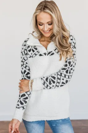 Luxurious Living Quarter Zip Sherpa- Ivory & Black