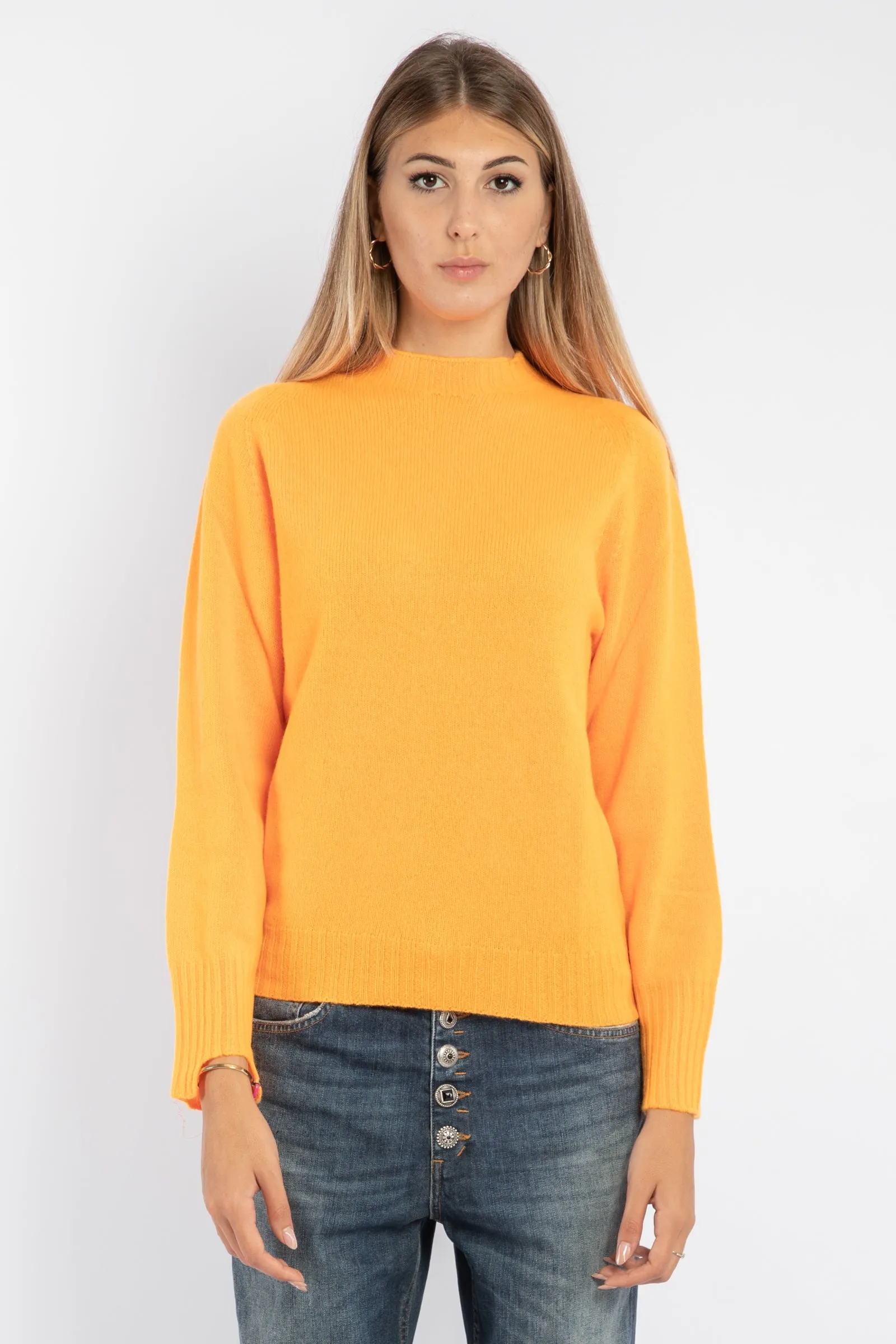 Maglia girocollo arancio fluo in lana e cashmere