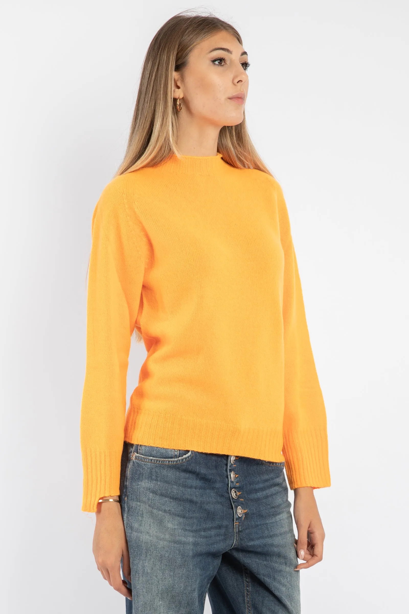 Maglia girocollo arancio fluo in lana e cashmere