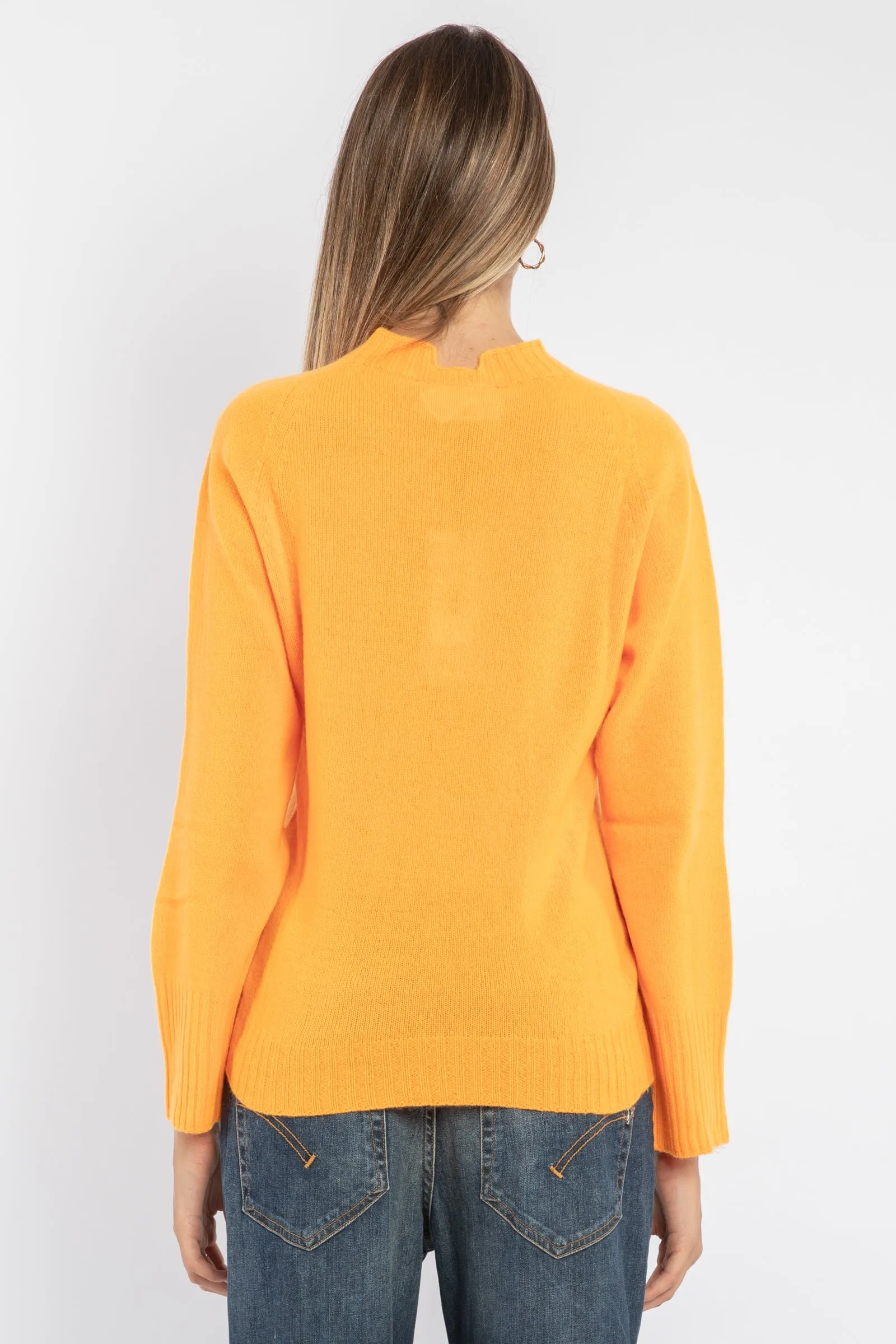 Maglia girocollo arancio fluo in lana e cashmere