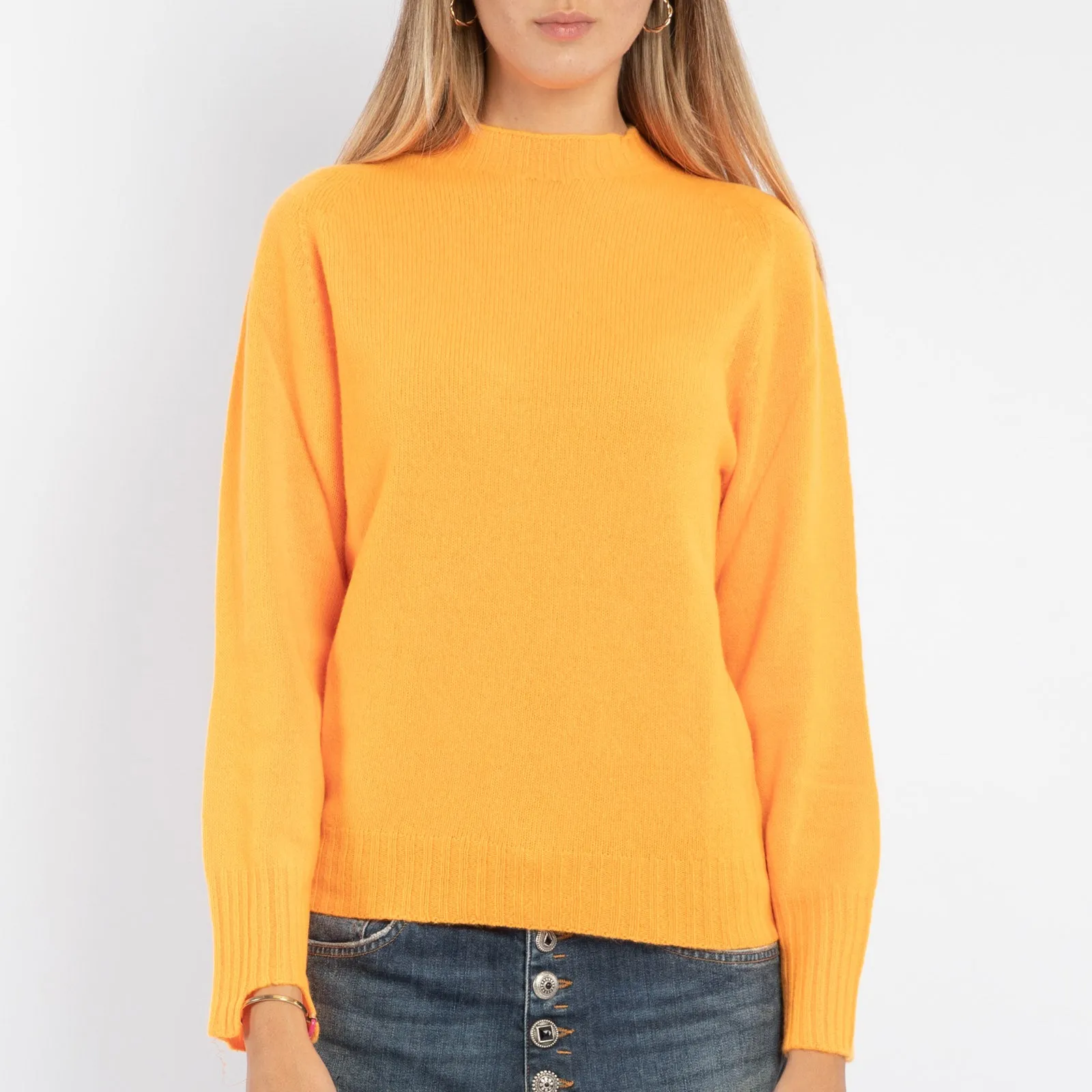 Maglia girocollo arancio fluo in lana e cashmere