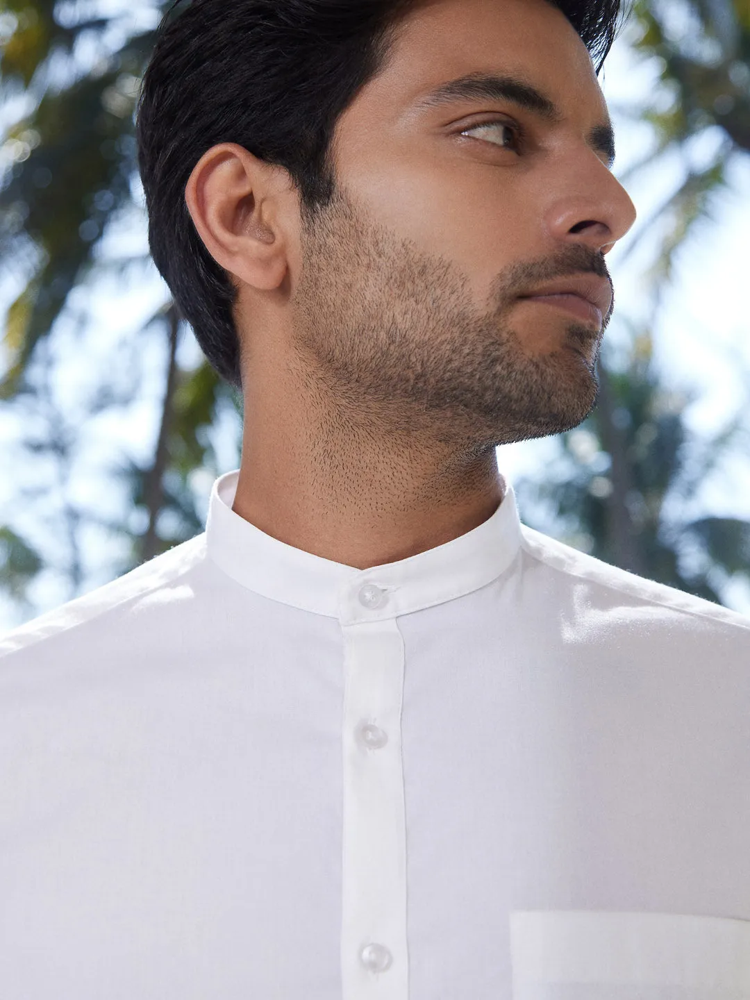 Mandarin Collar Cotton Stretch Shirt - Zenscape