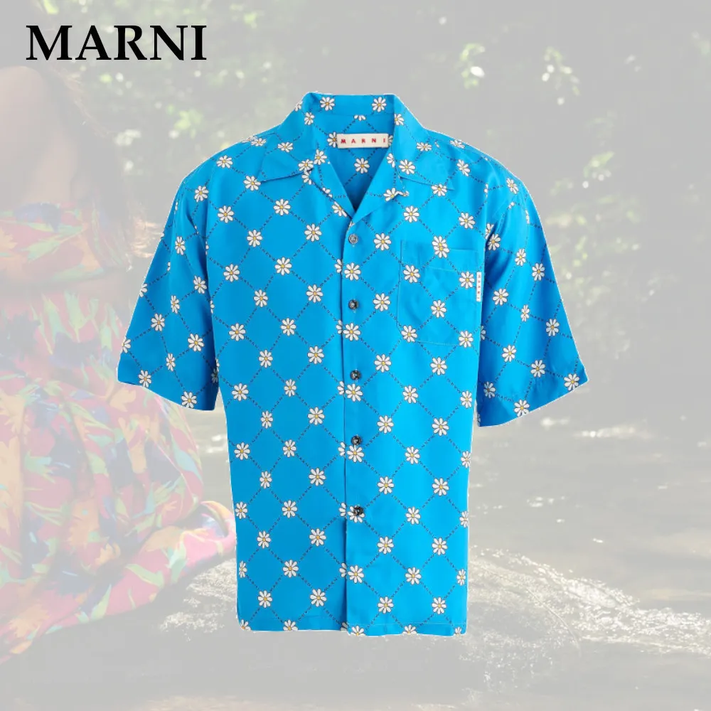 MARNI  |Flower Patterns Short Sleeves Logo Front Button Designers