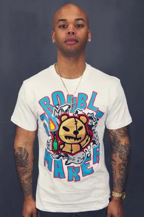 Men's Streetwear Graphic T-Shirt Hype Beast Trouble Maker Streetwear Clothing | White