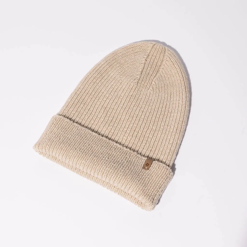 Merino Handknit Beanie Hat - Almond White