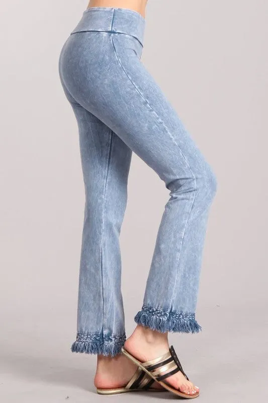 Mineral Wash Pants w/ Crochet Fringe - Light Denim