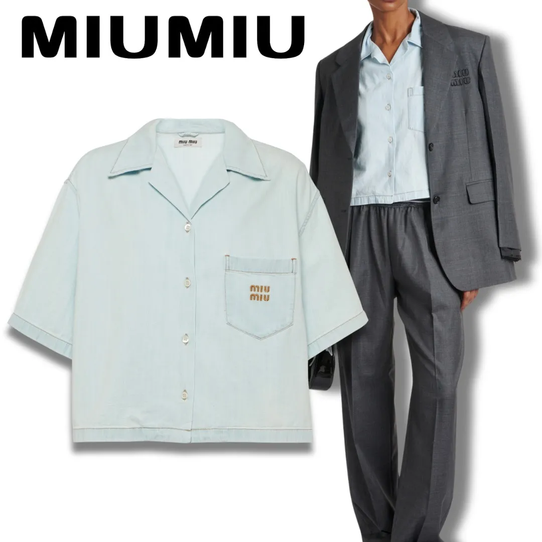 MiuMiu  |Casual Style Cotton Short Sleeves Elegant Style Logo