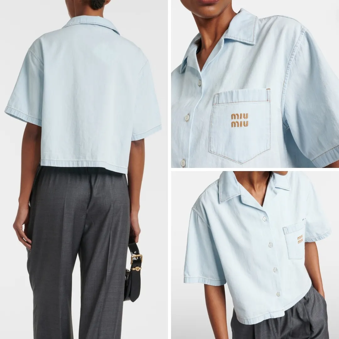 MiuMiu  |Casual Style Cotton Short Sleeves Elegant Style Logo