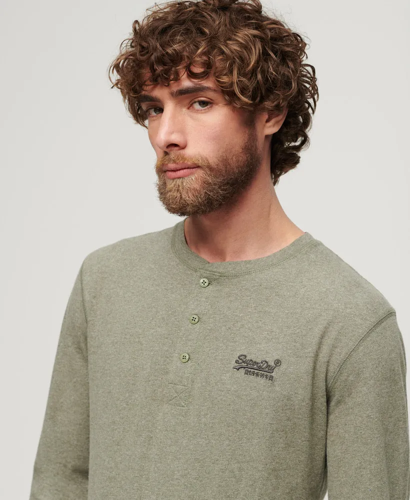 Organic Cotton Vintage Logo Embroidered Henley Top | Ash Olive Marle