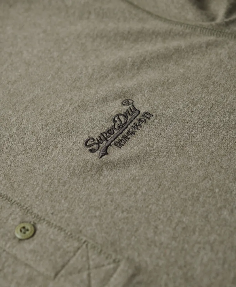 Organic Cotton Vintage Logo Embroidered Henley Top | Ash Olive Marle