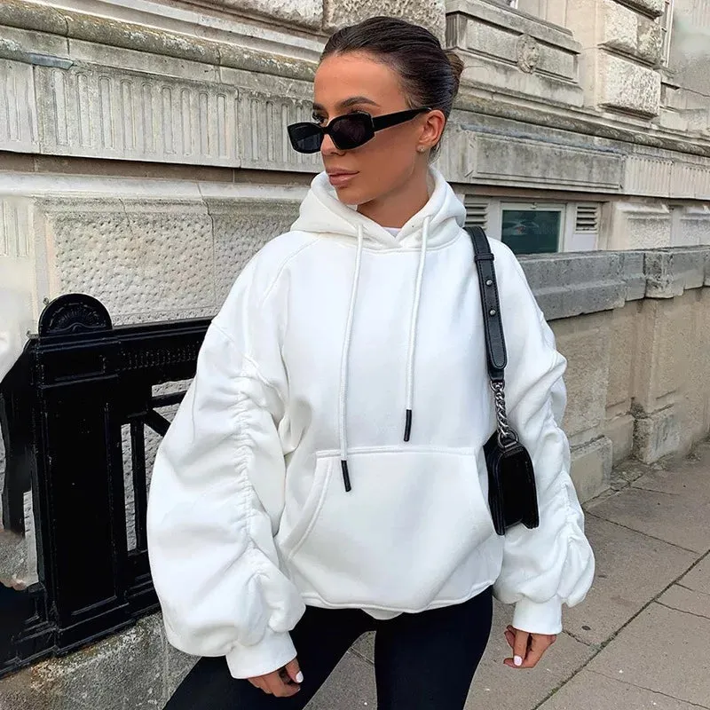 Oversized Puff Sleeve Hooded Top