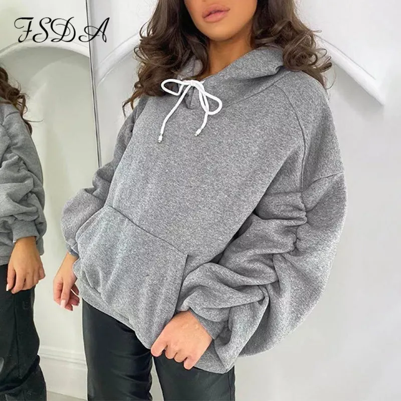 Oversized Puff Sleeve Hooded Top