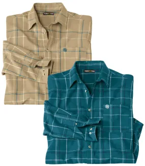 Pack of 2 Men's Flannel Shirts - Beige Green