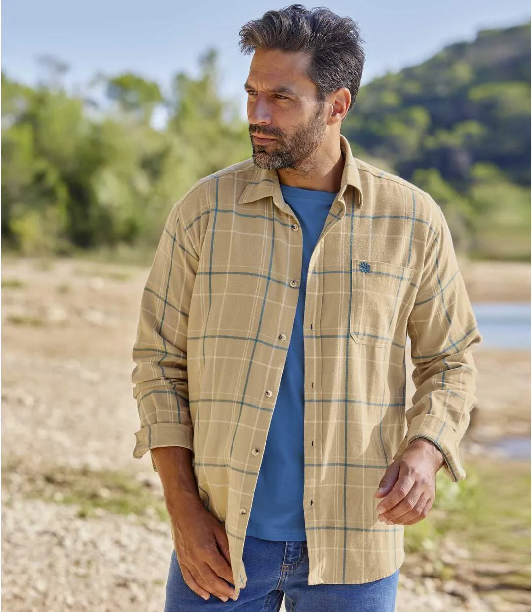 Pack of 2 Men's Flannel Shirts - Beige Green