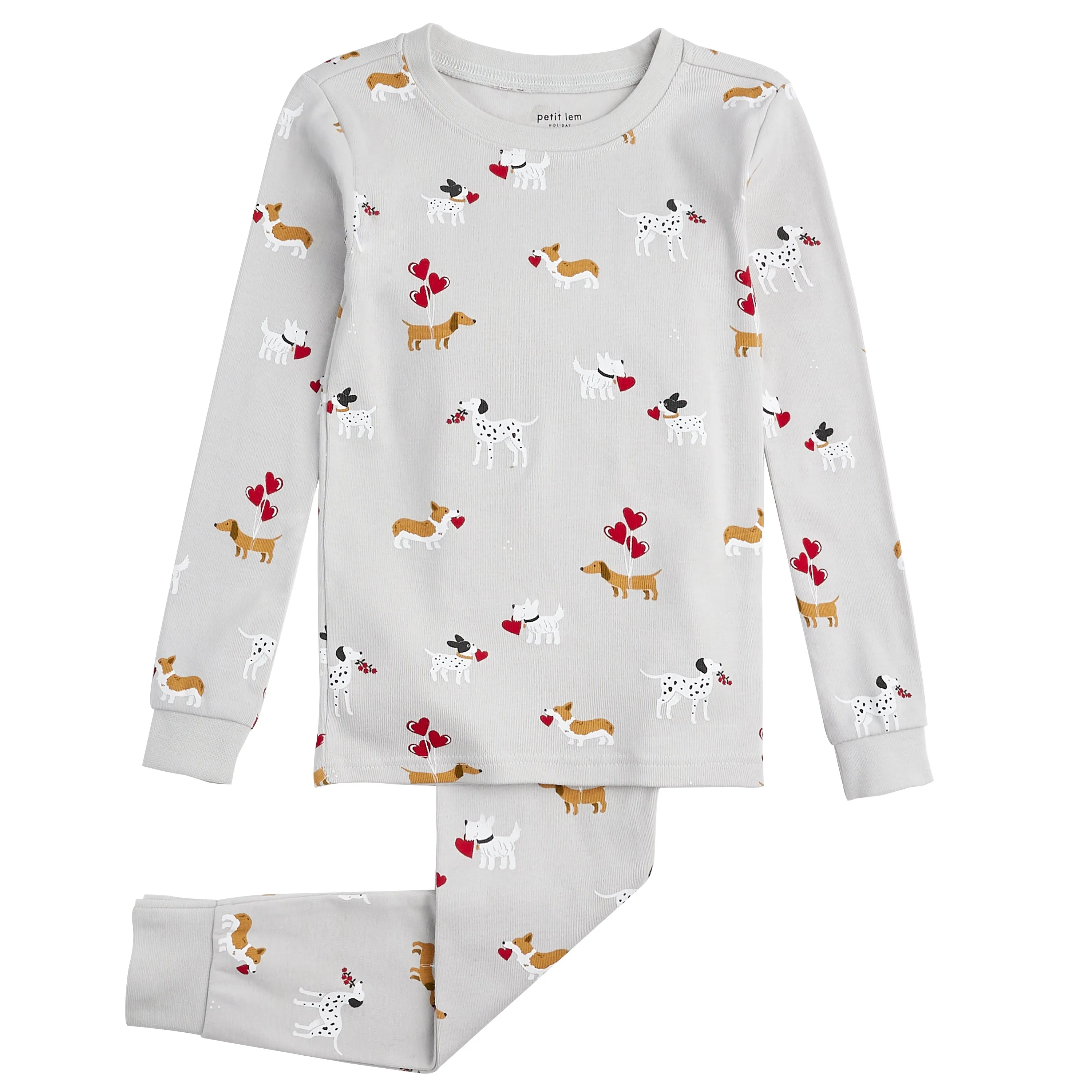 Petit Lem Valentine's Puppy Love Print on Lunar Rock PJ Set