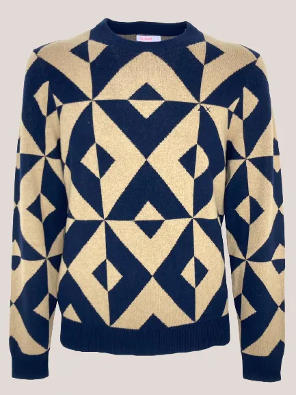 PULLOVER UOMO IN FANTASIA BEIGE/BLU MISTO LANA