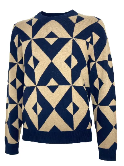 PULLOVER UOMO IN FANTASIA BEIGE/BLU MISTO LANA