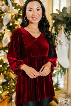 Put Yourself First Dark Red Velvet Tunic