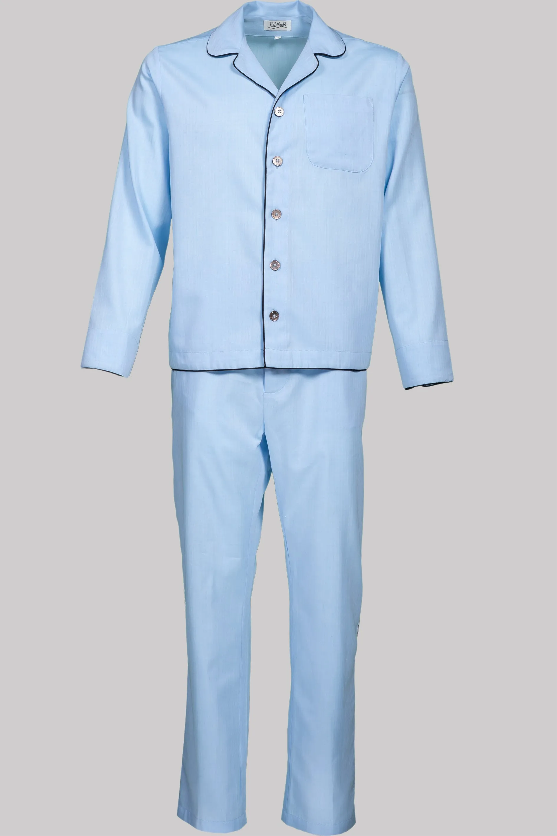 PYJAMA SKY with black piping 100% COTTON Herringbone-light