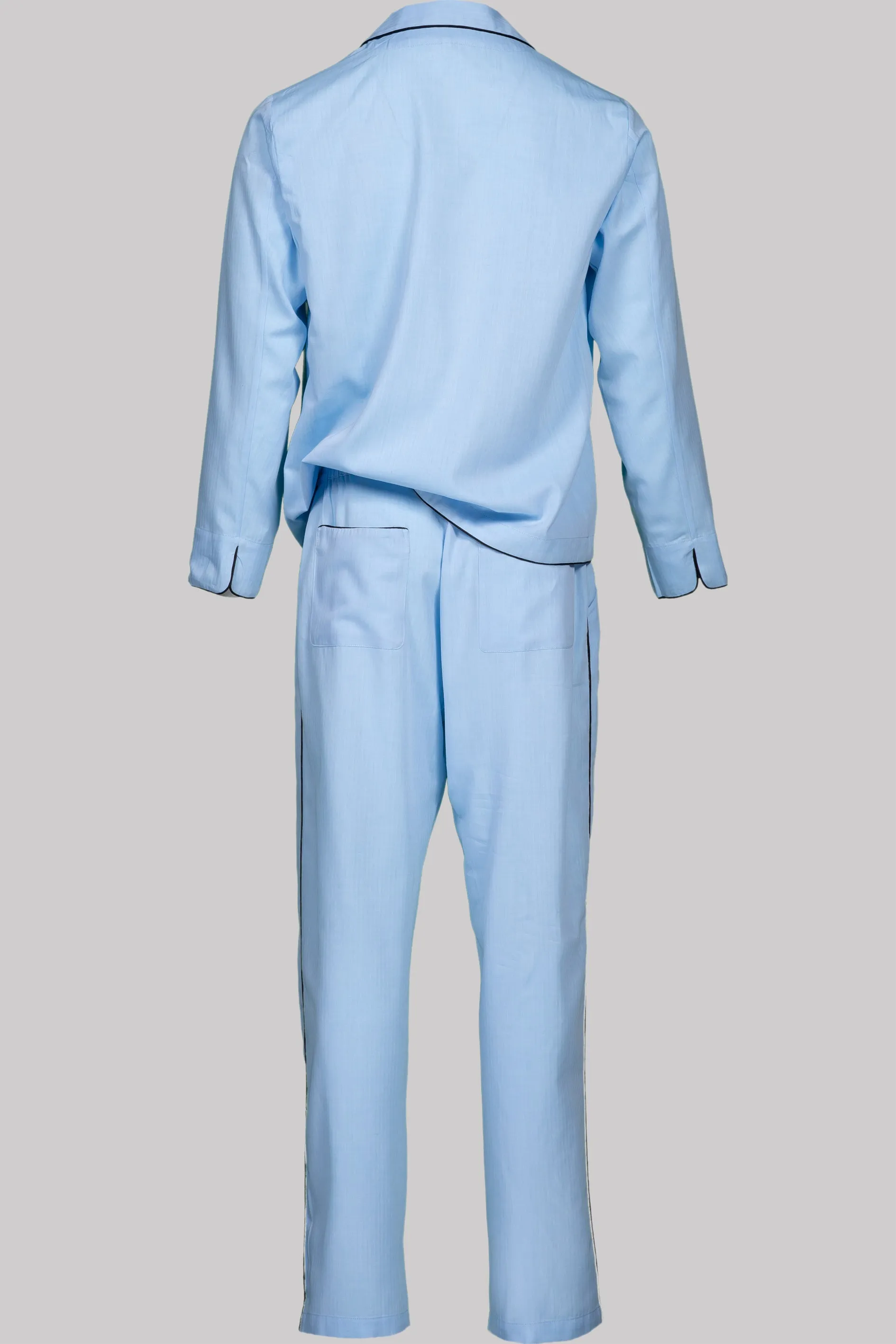 PYJAMA SKY with black piping 100% COTTON Herringbone-light