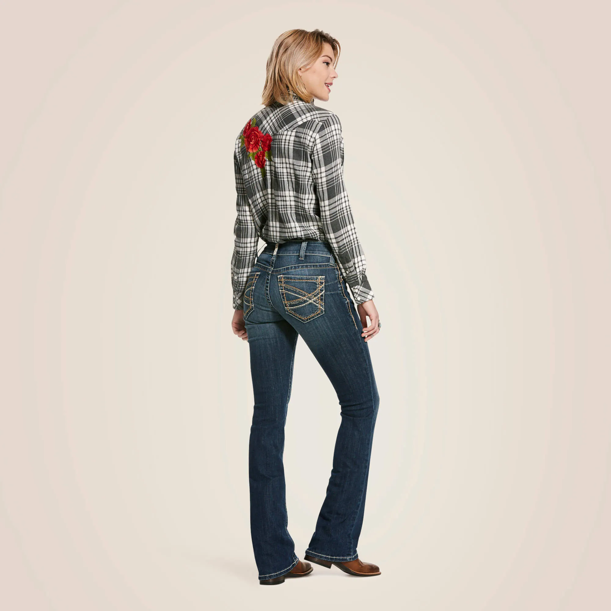 R.E.A.L. Mid Rise Stretch Entwined Festival Boot Cut Jean