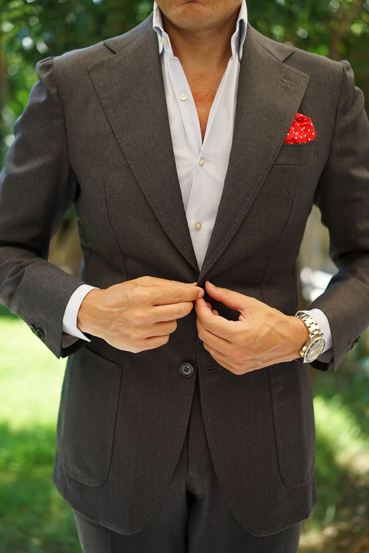 Red with White Polka Dots Cotton Pocket Square