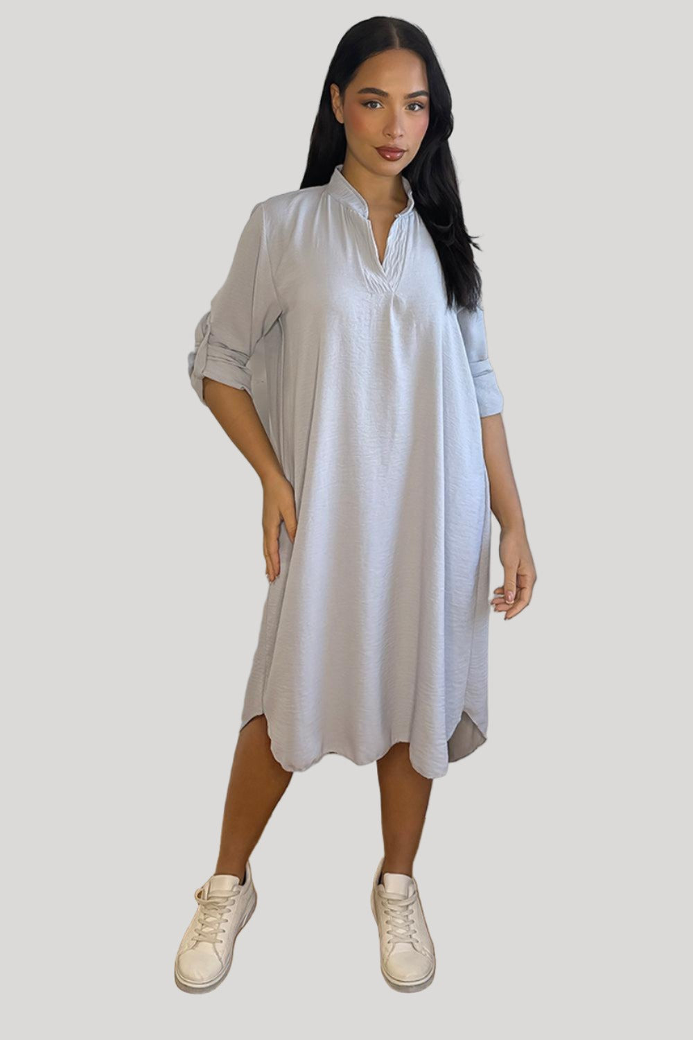 Rolled Up Sleeves Tunic Dress