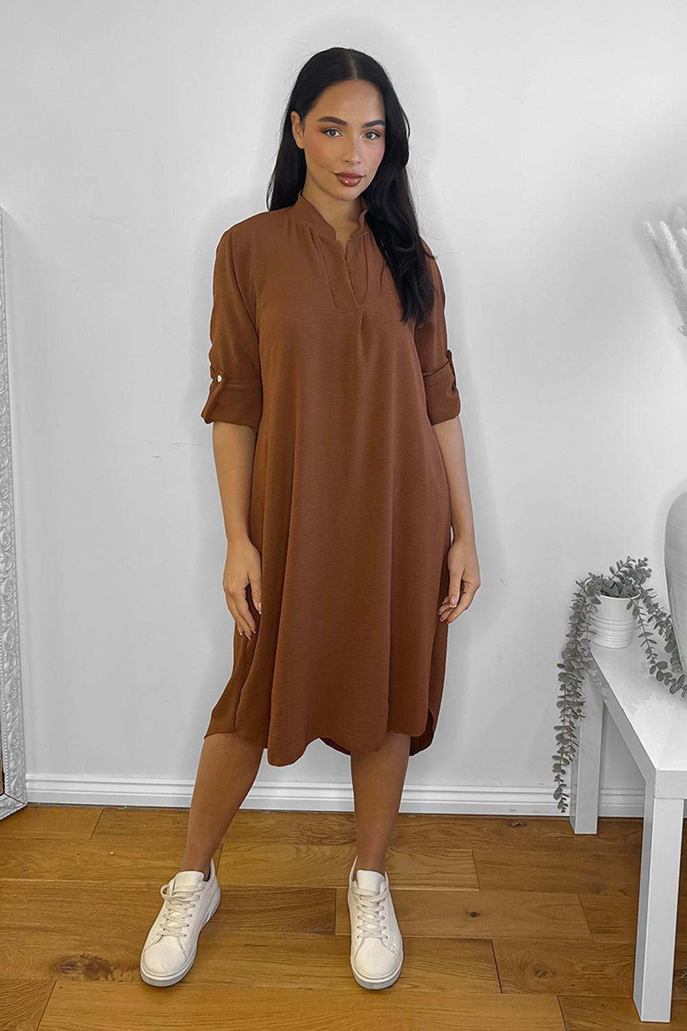 Rolled Up Sleeves Tunic Dress