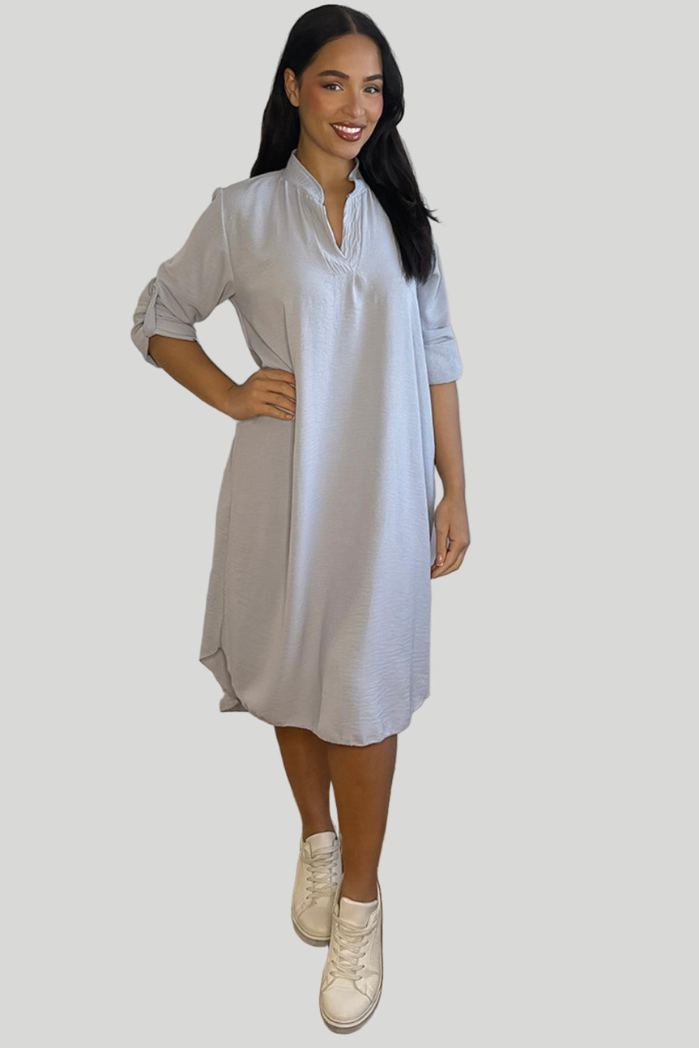 Rolled Up Sleeves Tunic Dress