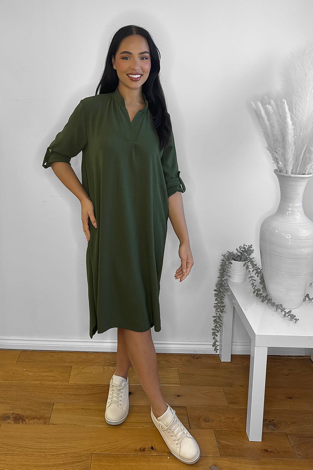 Rolled Up Sleeves Tunic Dress