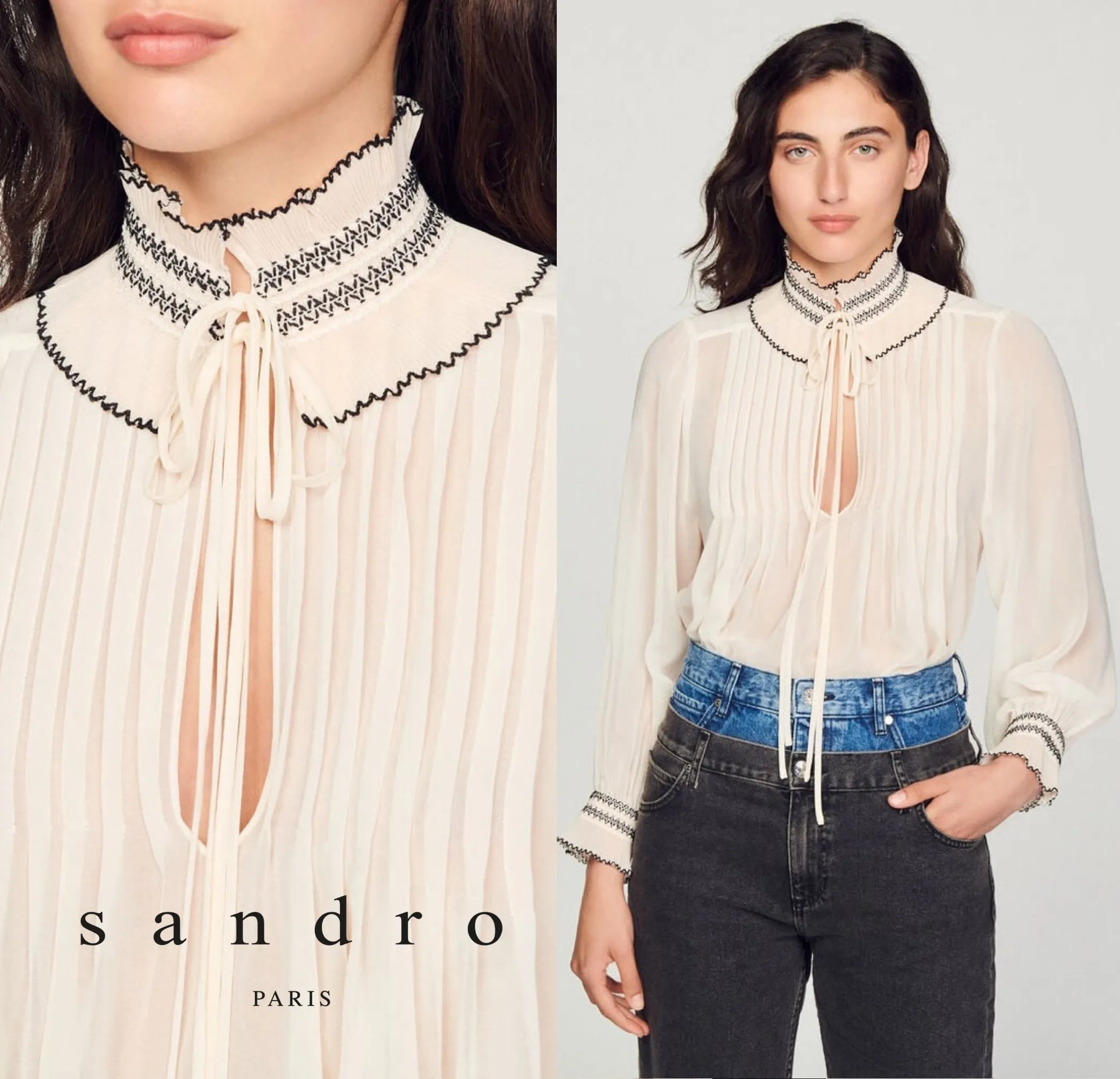 sandro  |Casual Style Blended Fabrics Bi-color Long Sleeves