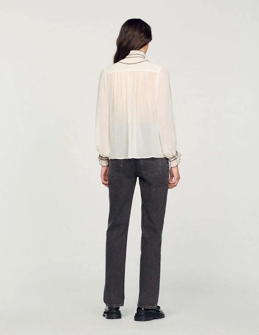 sandro  |Casual Style Blended Fabrics Bi-color Long Sleeves