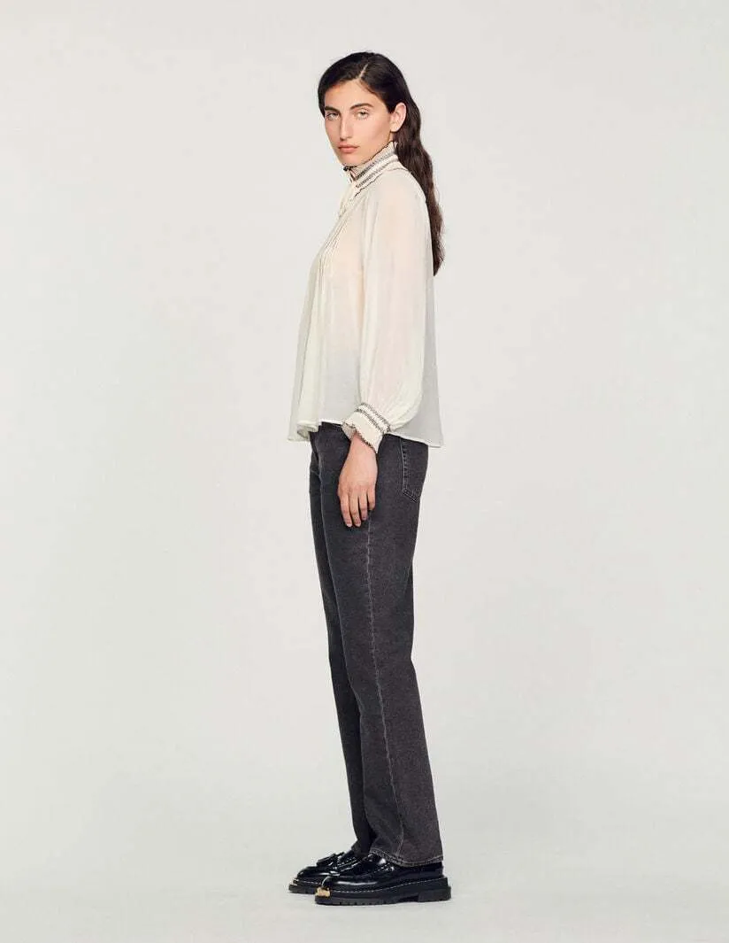 sandro  |Casual Style Blended Fabrics Bi-color Long Sleeves