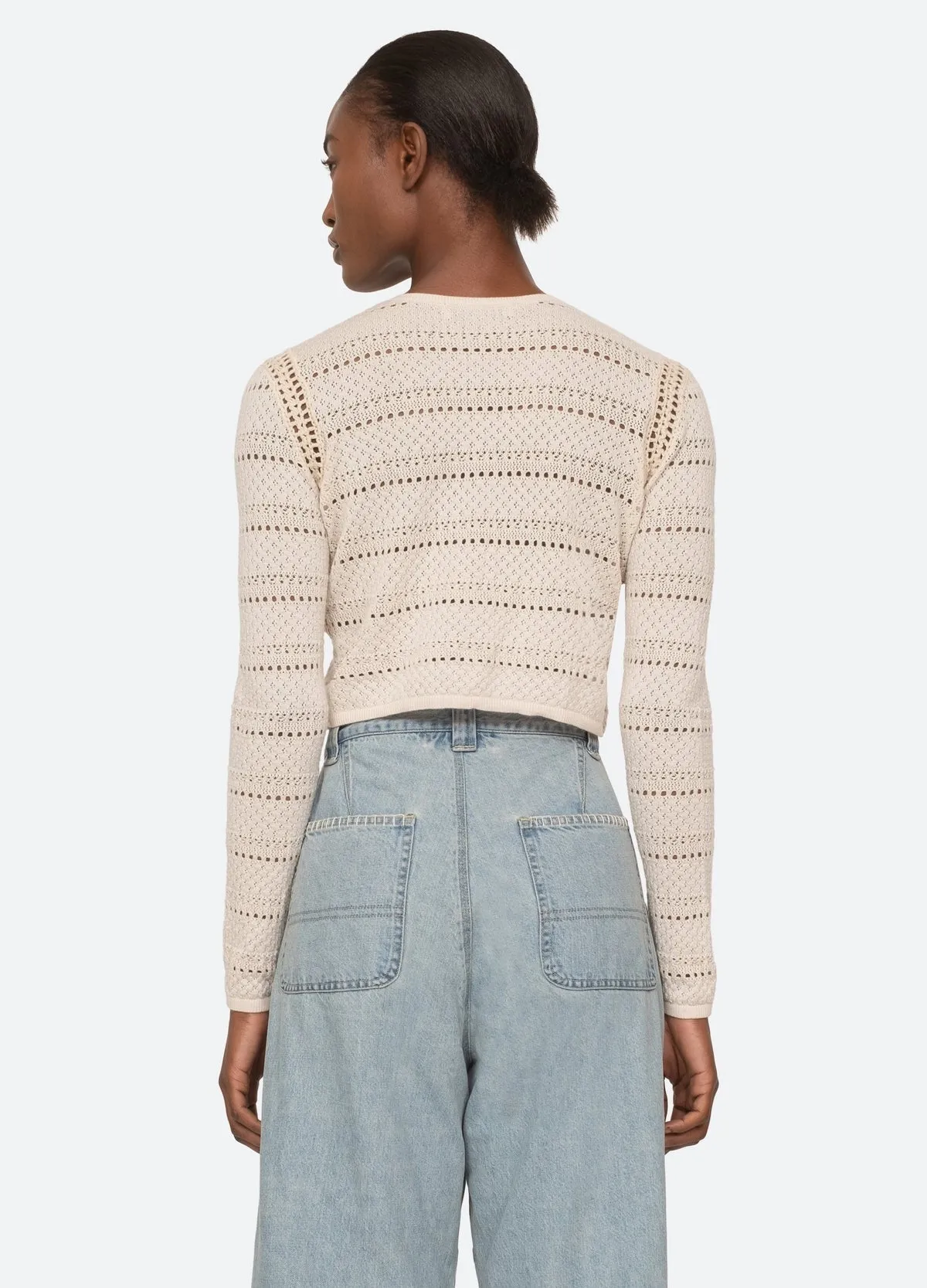 Sea Syble Pointelle Cropped Cardigan in Cream