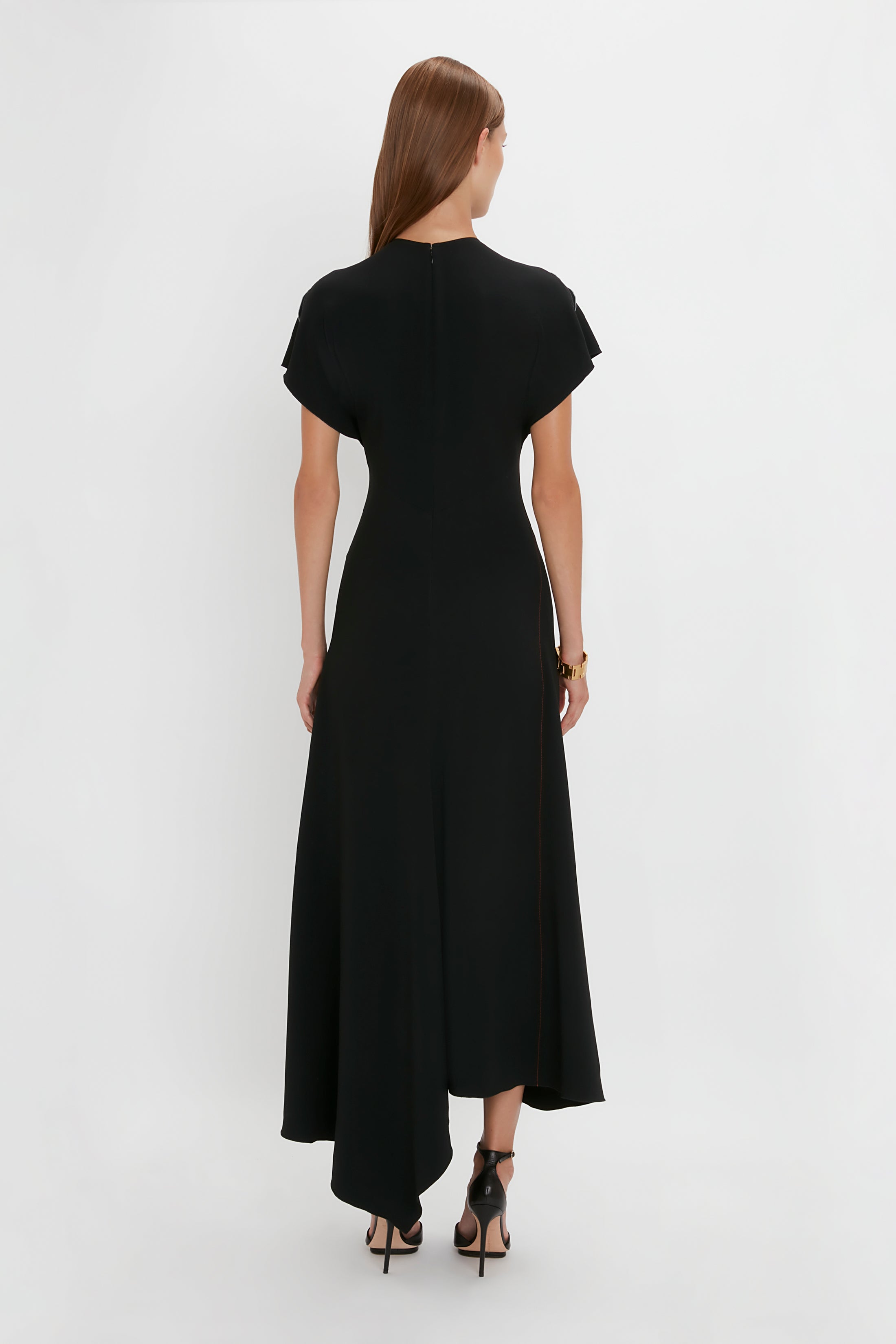 Short Sleeve Tie Detail Dress In Black