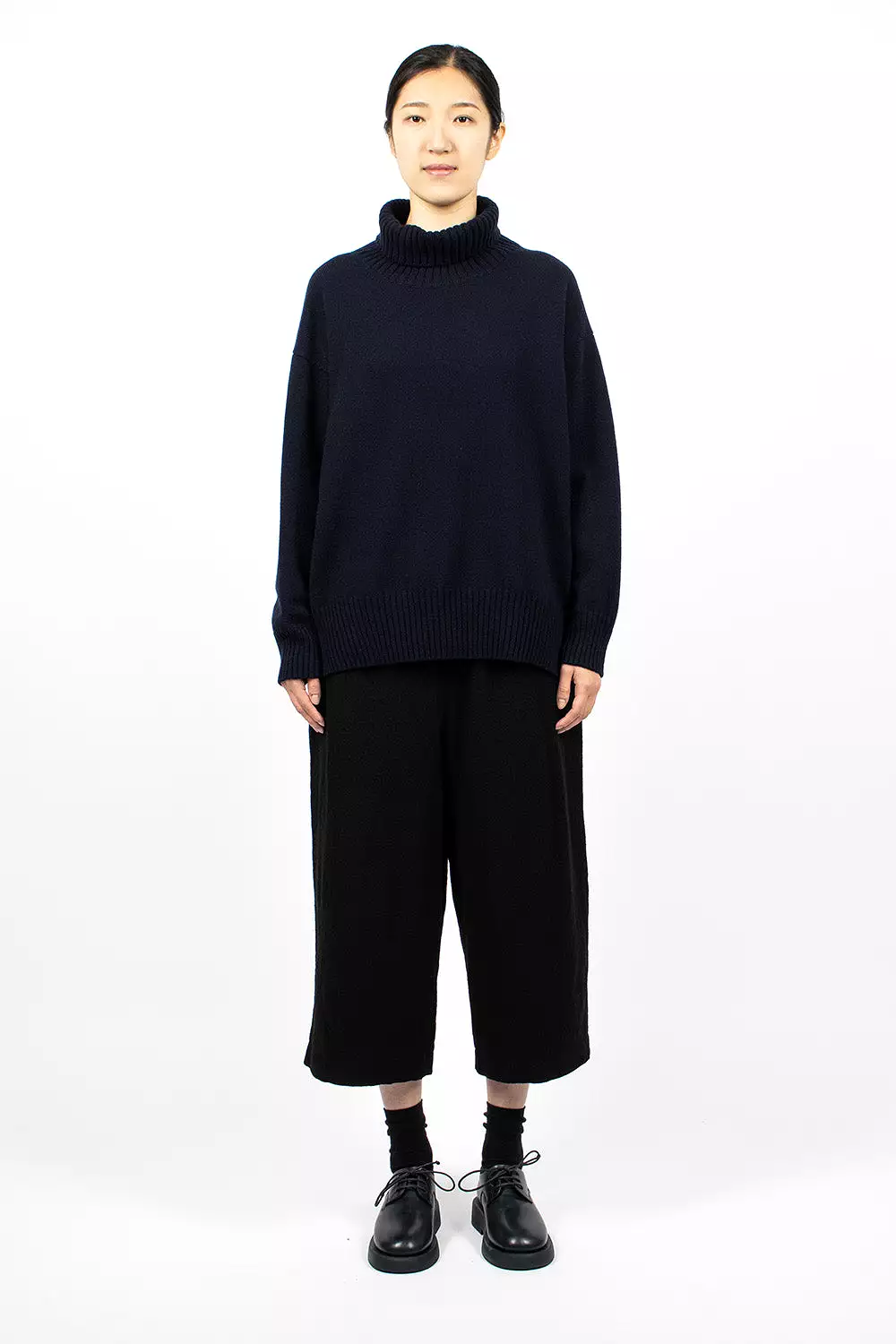 Side Slit Pullover Turtleneck Navy