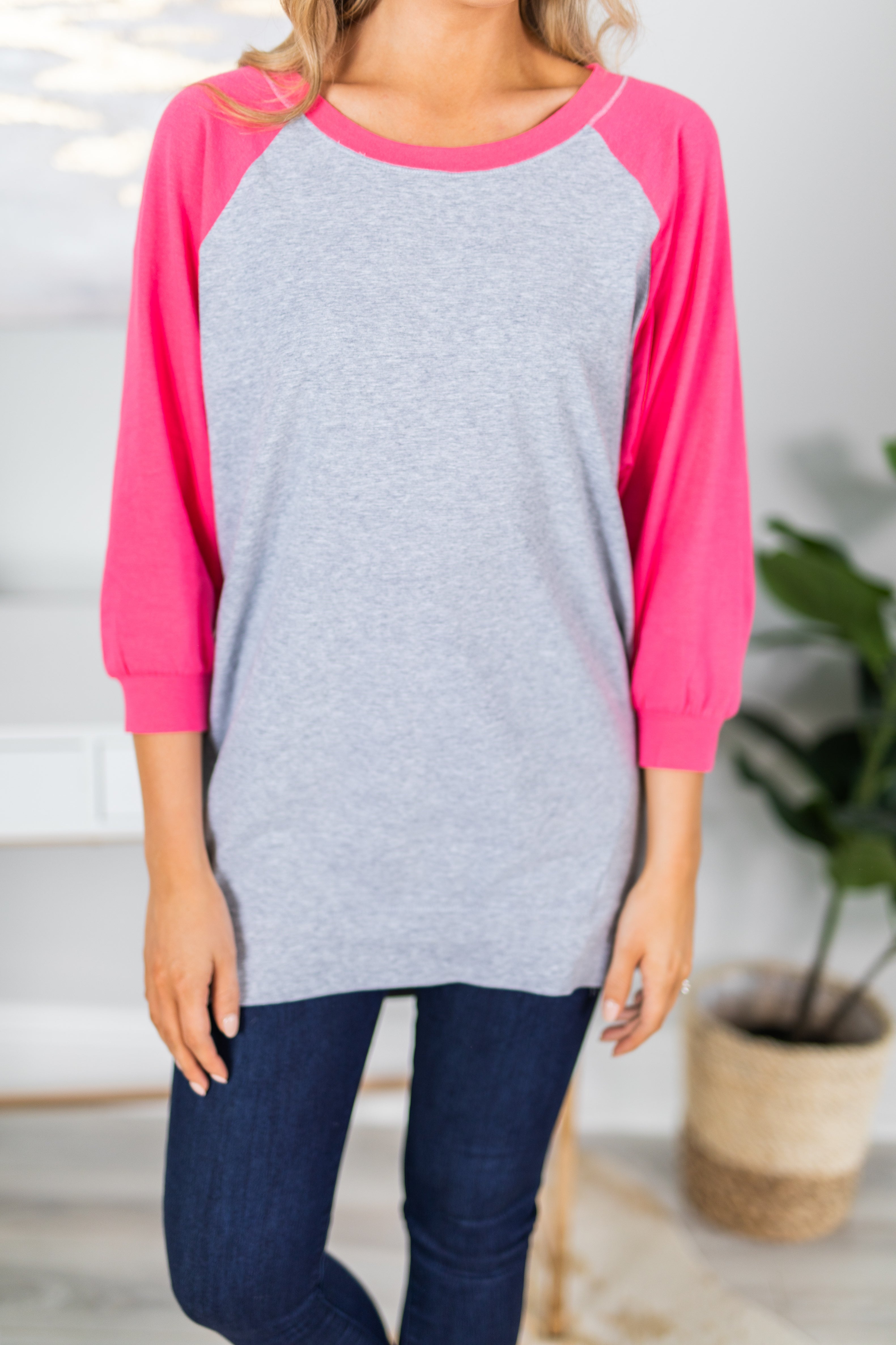 Slouchy Dolman Pink/Heather Gray Raglan Tunic