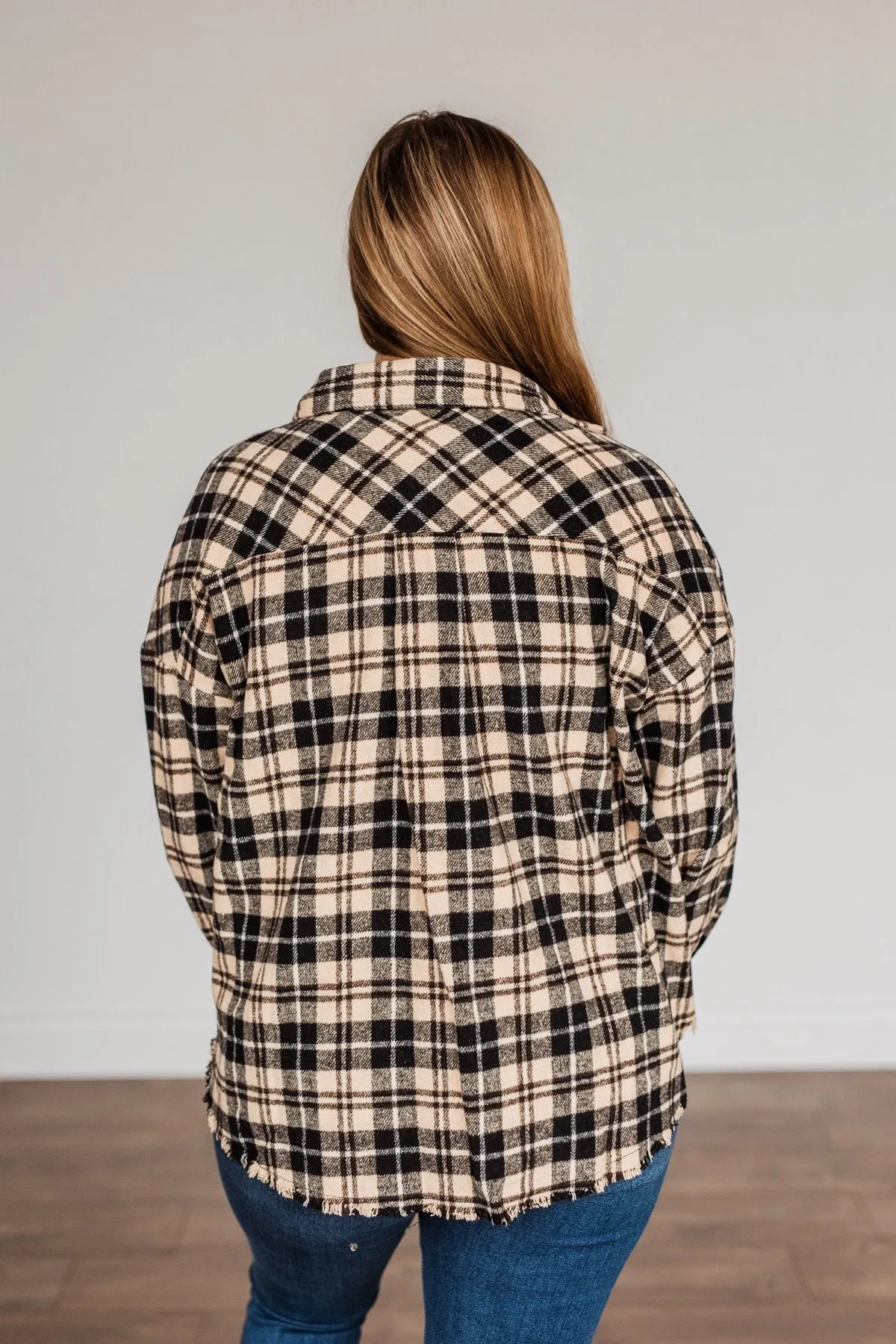 Staying In Love Frayed Flannel- Black & Beige