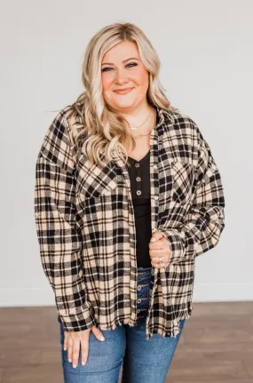 Staying In Love Frayed Flannel- Black & Beige