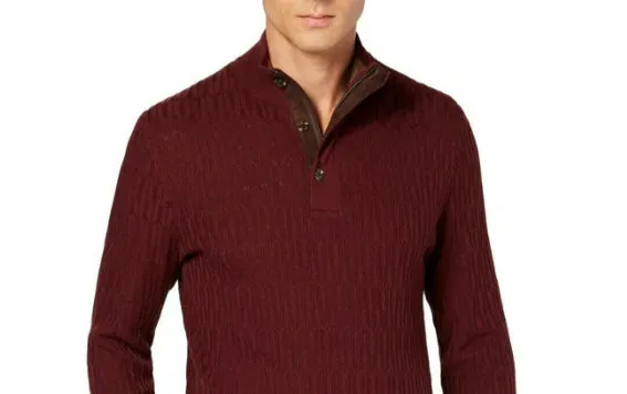 Tasso Elba Men's Supima Cotton Textured 1/4-Zip Sweater Red Size Large