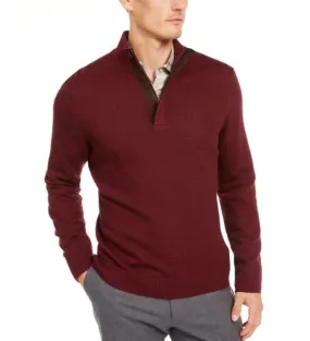 Tasso Elba Men's Supima Cotton Textured 1/4-Zip Sweater Red Size Large