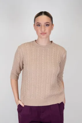 Tensione in - Maglia girocollo con trecce in misto cashmere manica 3/4