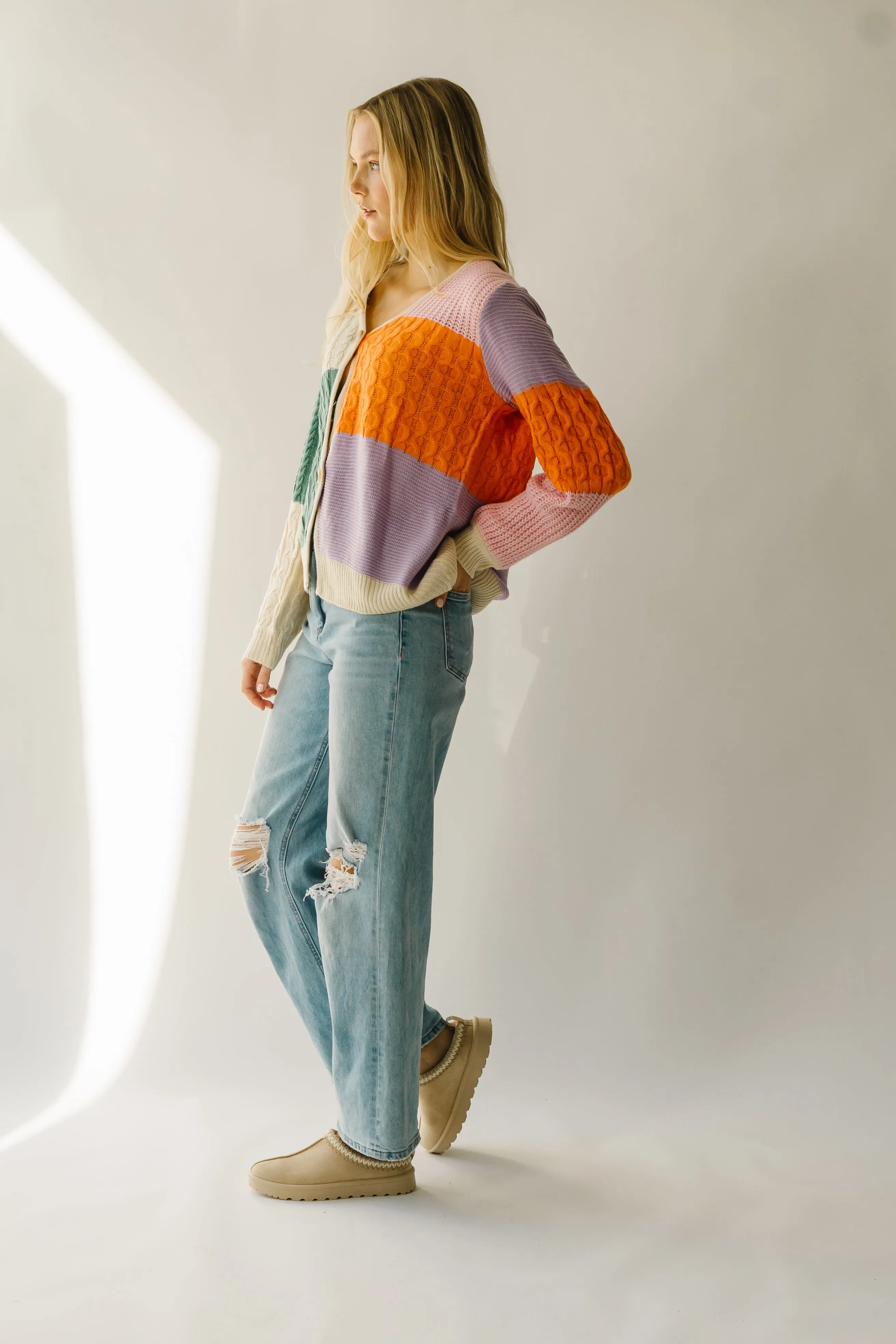 The Harlingen Knit Colorblock Cardigan in Orange