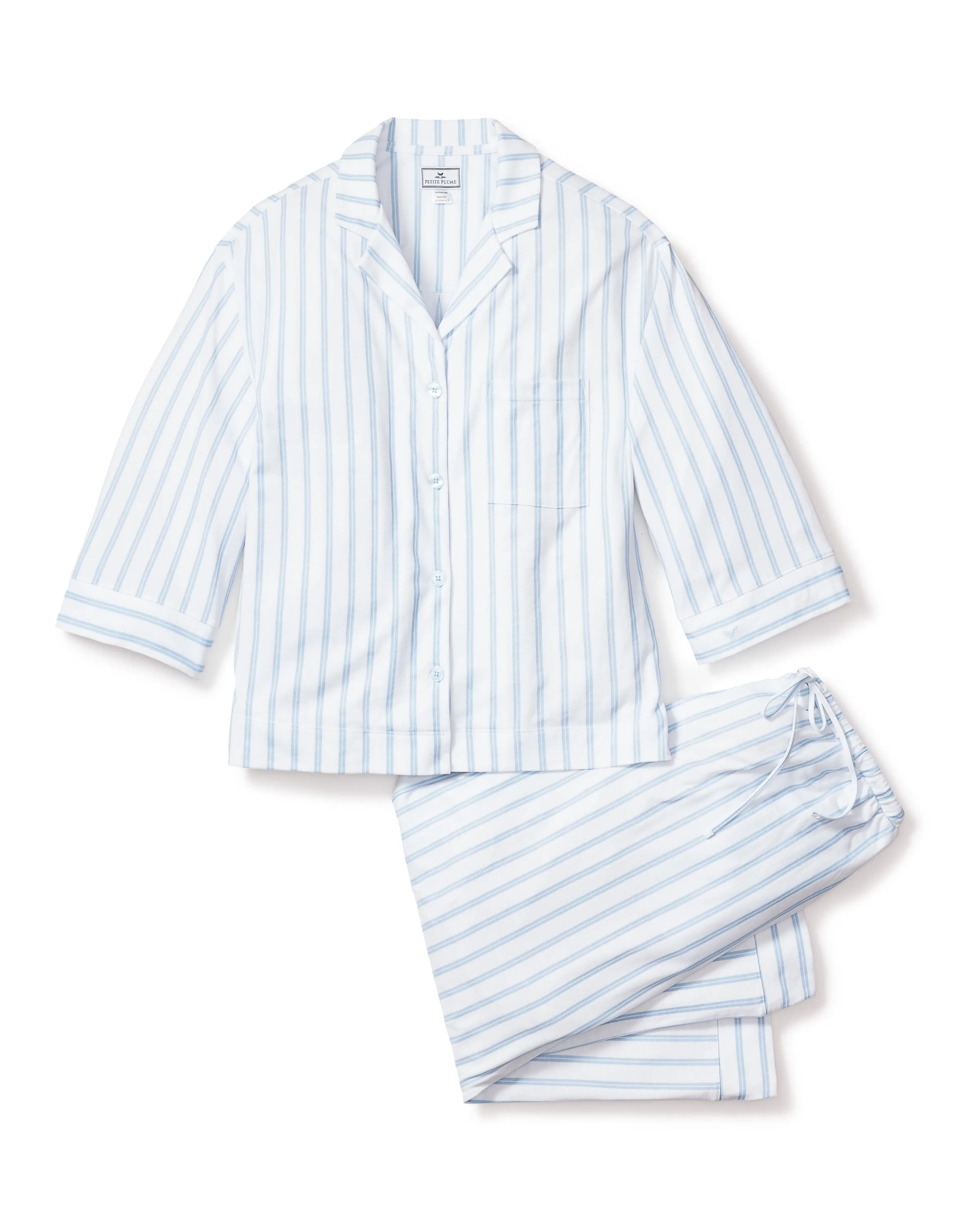 The Olivia Wide Leg Pima Pajama Set | Periwinkle Stripe