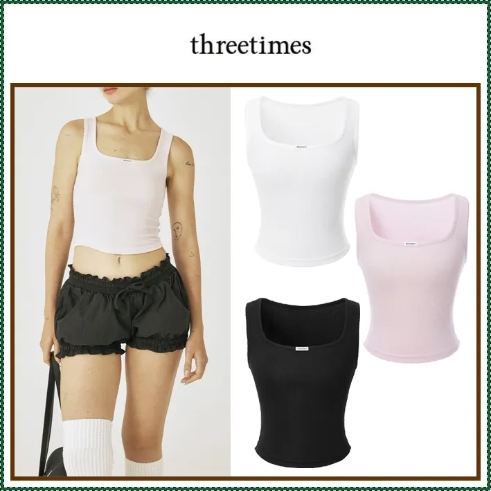 threetimes  |Sleeveless Street Style Plain Cotton Lace