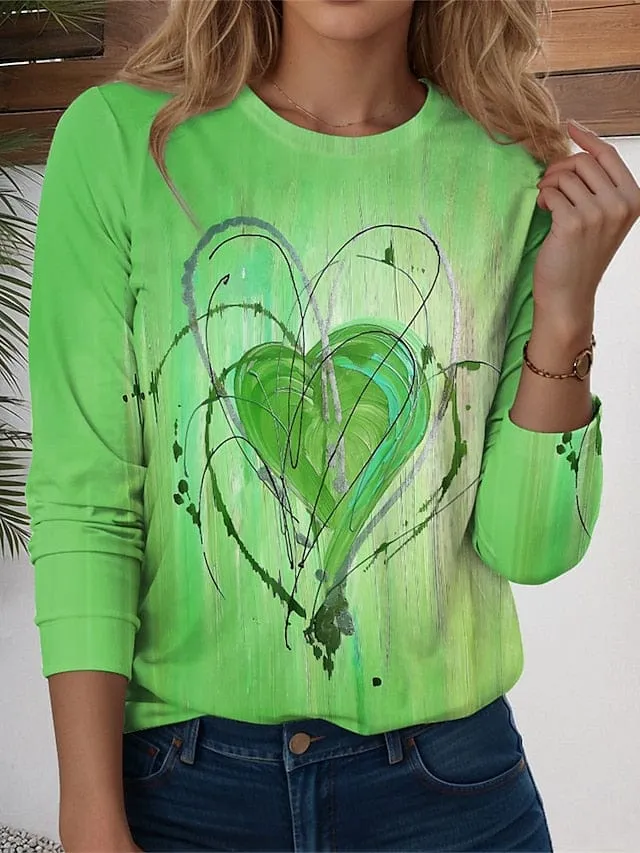 Valentine's Day Heart Print Women's Long Sleeve T-shirt