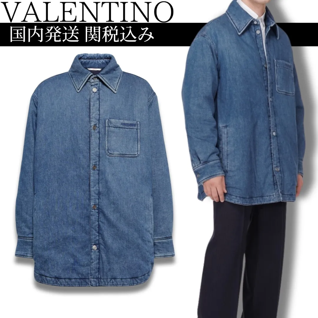 VALENTINO  |Denim Street Style Long Sleeves Plain Cotton Logo