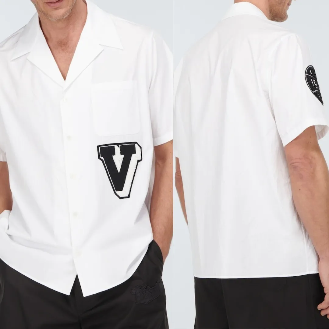 VALENTINO  |Street Style Plain Cotton Short Sleeves Logo Front Button